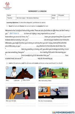 Worksheet 1.1 7th grade