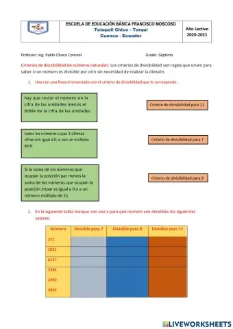 Divisibilidad para 7, 8 y 11