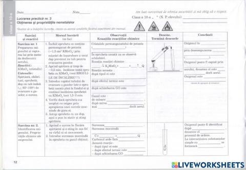 Lucrarea practică nr.3 O2, H2