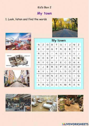 Kid's Box 2. My town. Word search