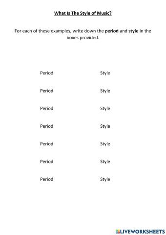 Higher Styles Worksheet