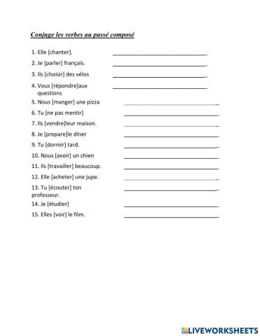 Le passé composé avec avoir- exercice simple