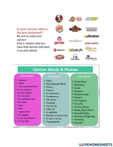 Restaurant Opinion Writing Assignment