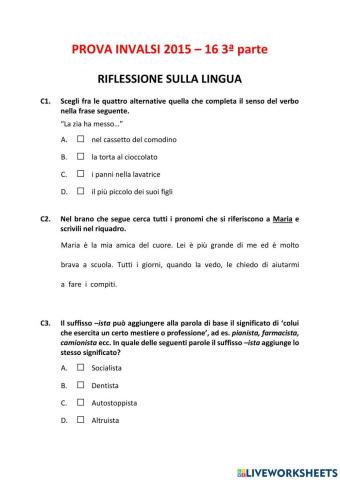 Prova Invalsi anno 2015-16 terza parte