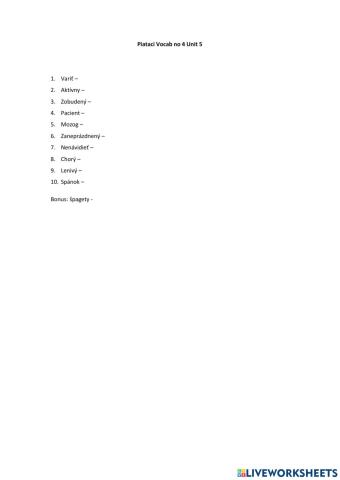 Piataci Vocab no 4 Unit 5