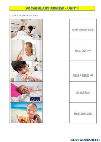 Healthy - unhealthy vocabulary