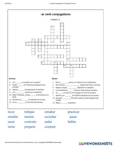 -ar verb conjugation crossword puzzle practice