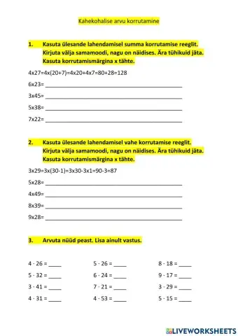 Kahekohalise arvu korrutamine
