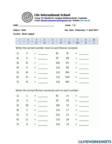 Math1- Worksheet