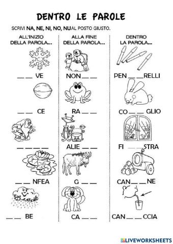 Completa con le sillabe di n