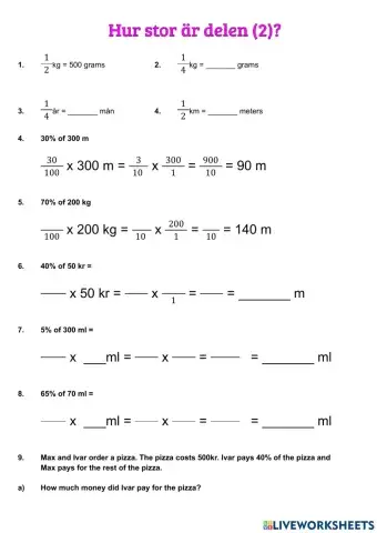 Finding the fraction and percentage of a number