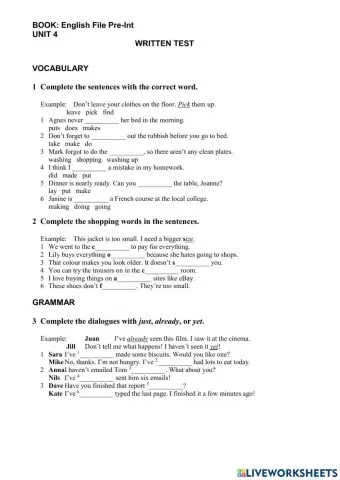 English File Pre Intermediate Test Unit 4