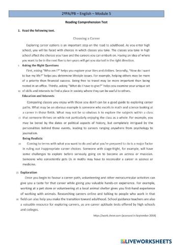Reading Comprehension Test -Choosing a career