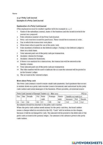 Petty cash journal