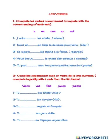 Les verbes aller faire venire et ER