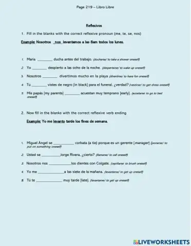 Reflexivo pronombres y verbos