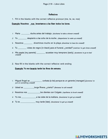 Reflexivo pronombres y verbos