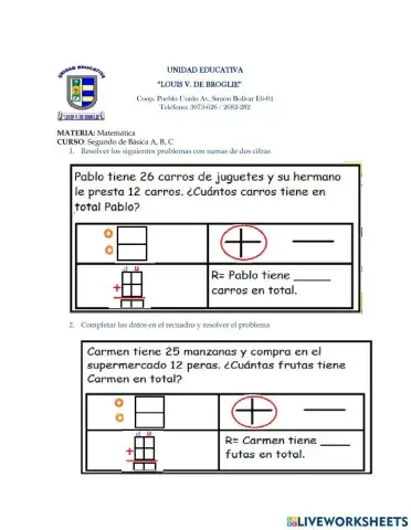 Problemas con sumas de dos cifras