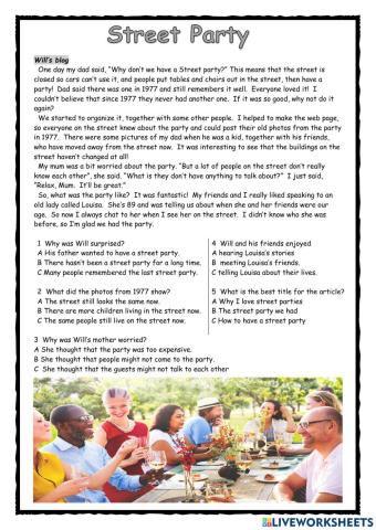 Street Party KET reading exercise