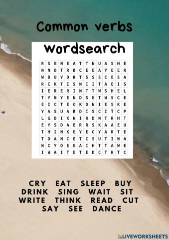 Common verbs wordsearch