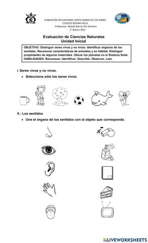 Evaluación Inicial Ciencias Naturales