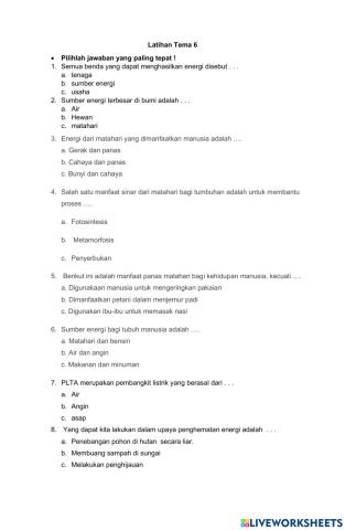 Latihan Soal Bahasa Indonesia Tema 6