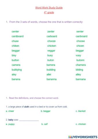 Word Work Study guide 4th