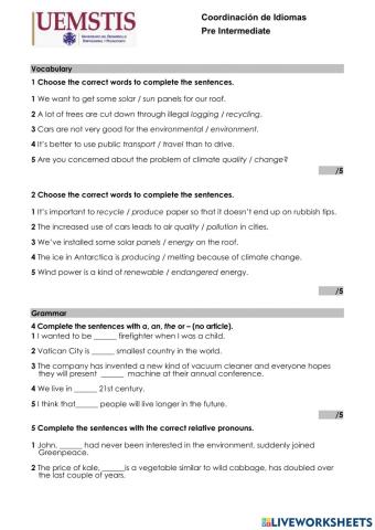 Exam (Pre Intermediate) UEMSTIS