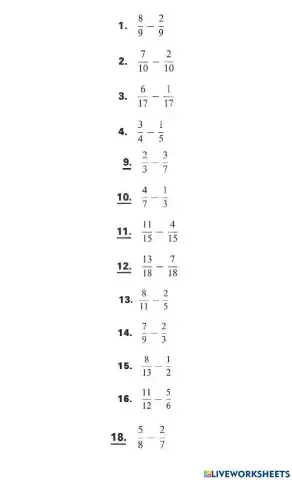 Subtracting Unlike Fractions