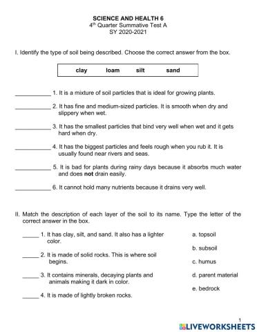 Science 6 4th Qtr Summative Test A
