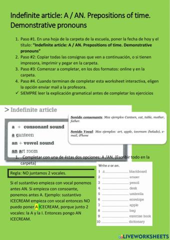 . Indefinite article: A - AN. Prepositions of time. Demonstrative pronouns20