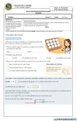 Guía 1 7° Comprender el concepto de razón