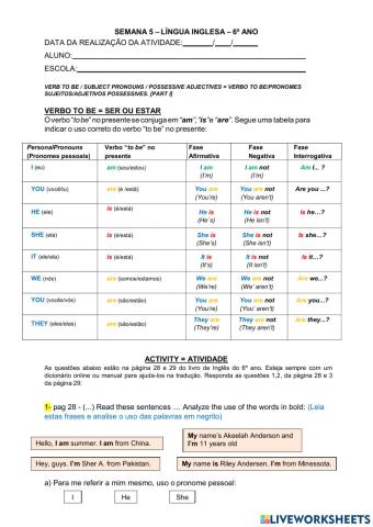 6° ano - INGLÊS - SEMANA 5 -