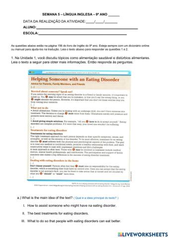 9° ano - INGLÊS - SEMANA 5