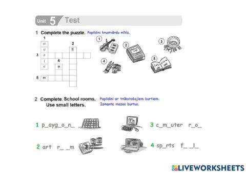 Test Unit 5 school subjects