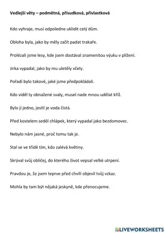 Vedlejší věty - podmětná, přísudková, přívlastková