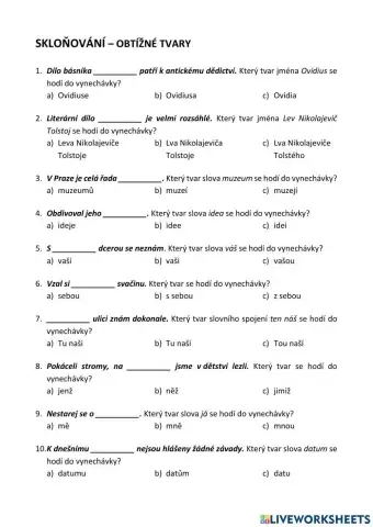 Skloňování - obtížné tvary