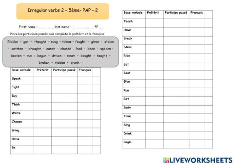 5° verbes 2 - PAP-2