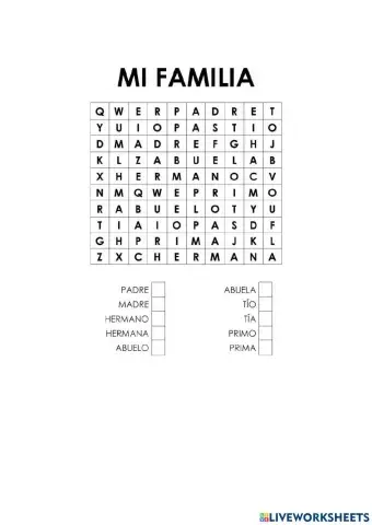 Mi familia sopa de letras