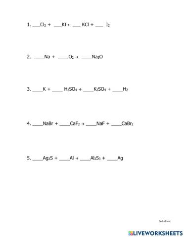 Balancing Worksheet