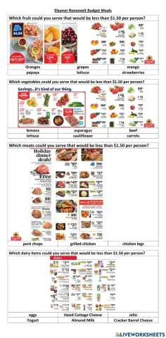 Eleanor Roosevelt Budget - fruit, veg, meat. dairy