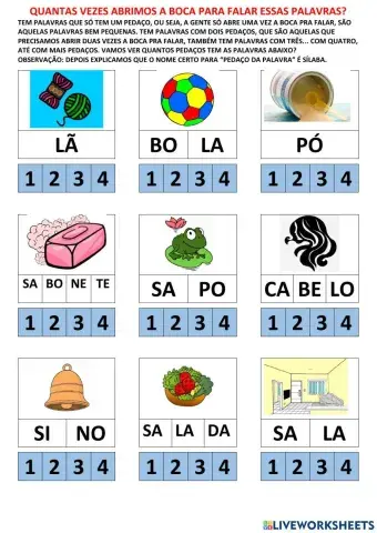 Quantas sílabas tem essas palavras?