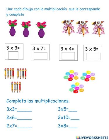 Une el dibujo con la multiplicación