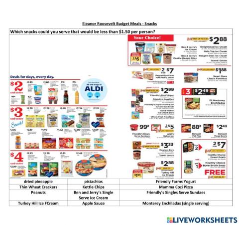 Eleanor ROosevelt Budget - snack