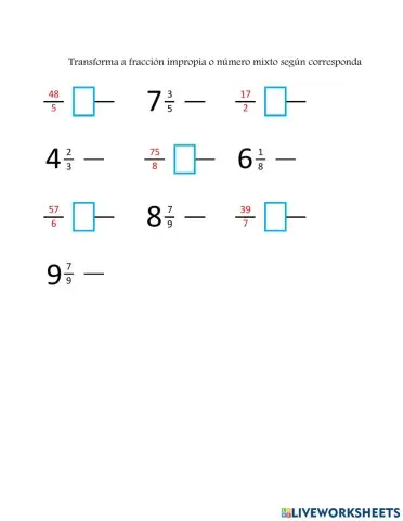 Número mixto -  fracción impropia
