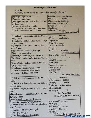 Morfologijos užduotys