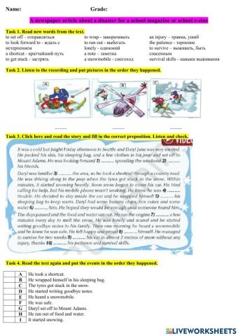 A newspaper article about a disaster for a school magazine or school e-zine