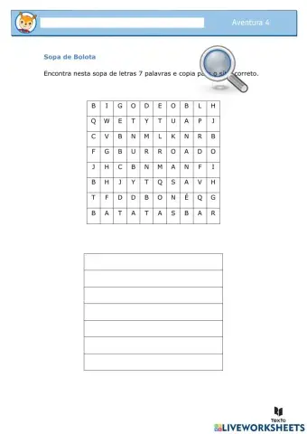 Sopa de letras Letra B