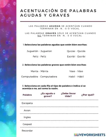 Acentuación de palabras agudas y graves