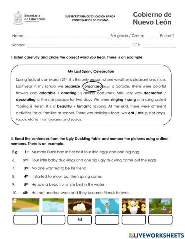 Trimester exam 3rd grade 2